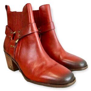 New SAM EDELMAN Dalma Harness Chelsea Bootie Spiced Red Moto Boot 7.5 MSRP $200